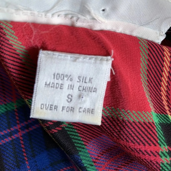 Vintage 90s tartan pure silk blouse - Picture 11 of 13